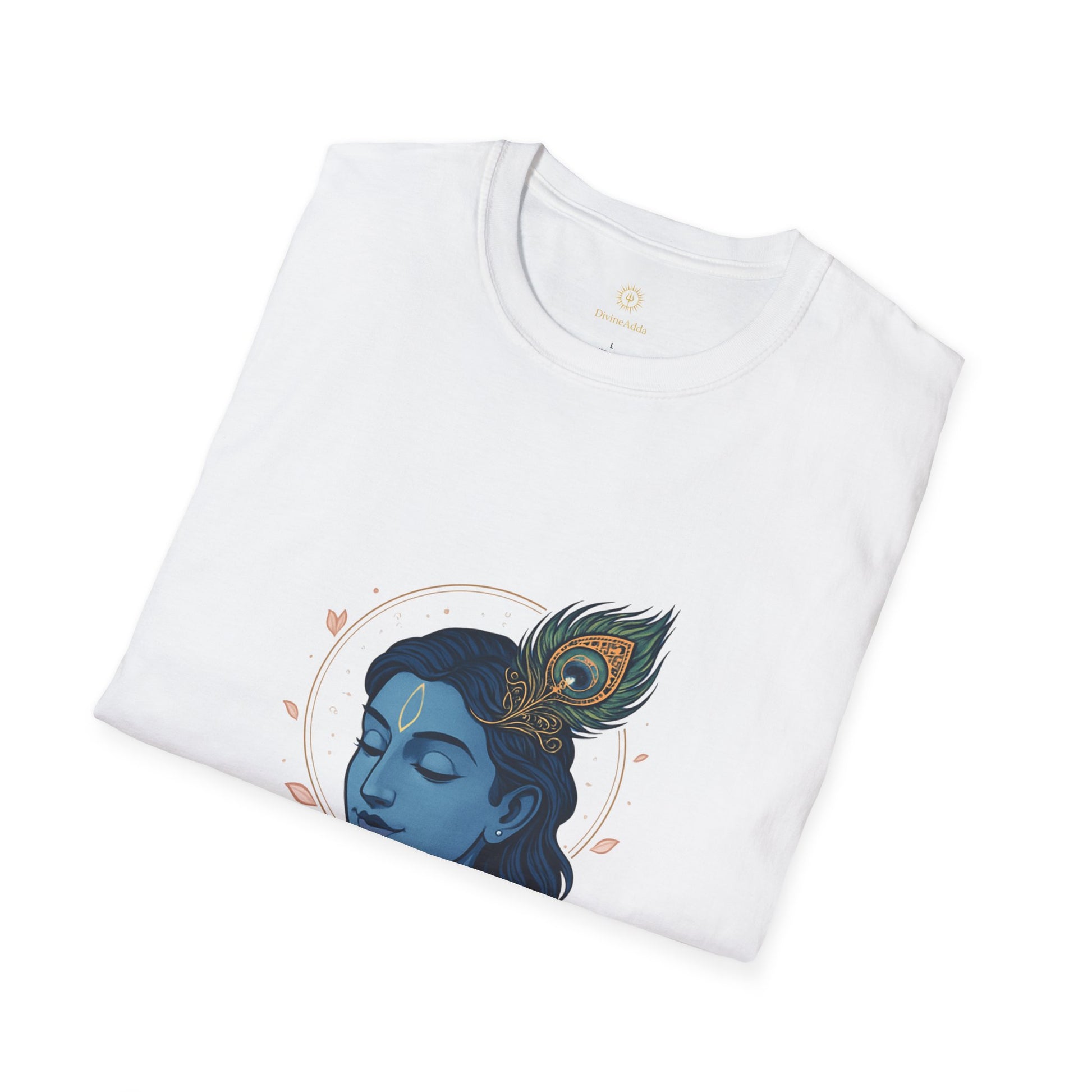 Krishna Portrait T-Shirt — Blue Hindu Deity Design with Peacock Feather
