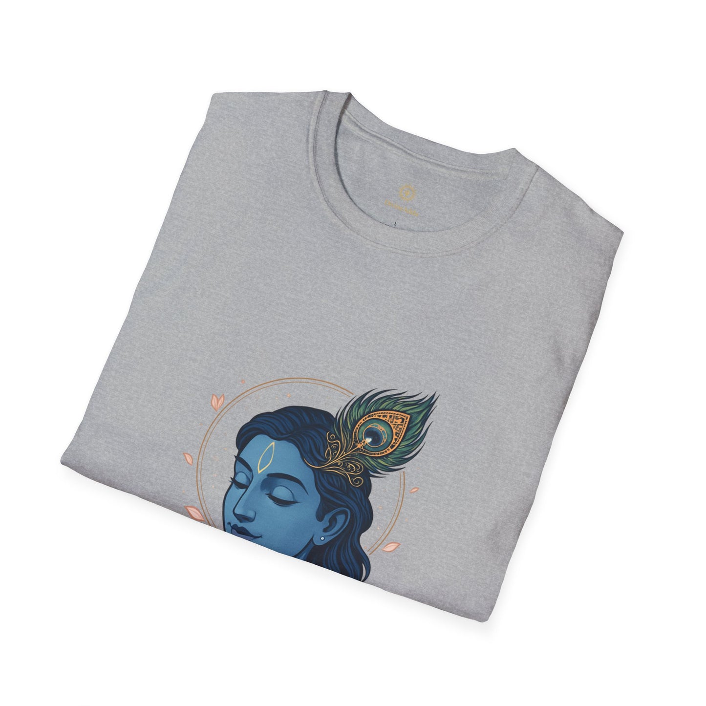 Krishna Portrait T-Shirt — Blue Hindu Deity Design with Peacock Feather