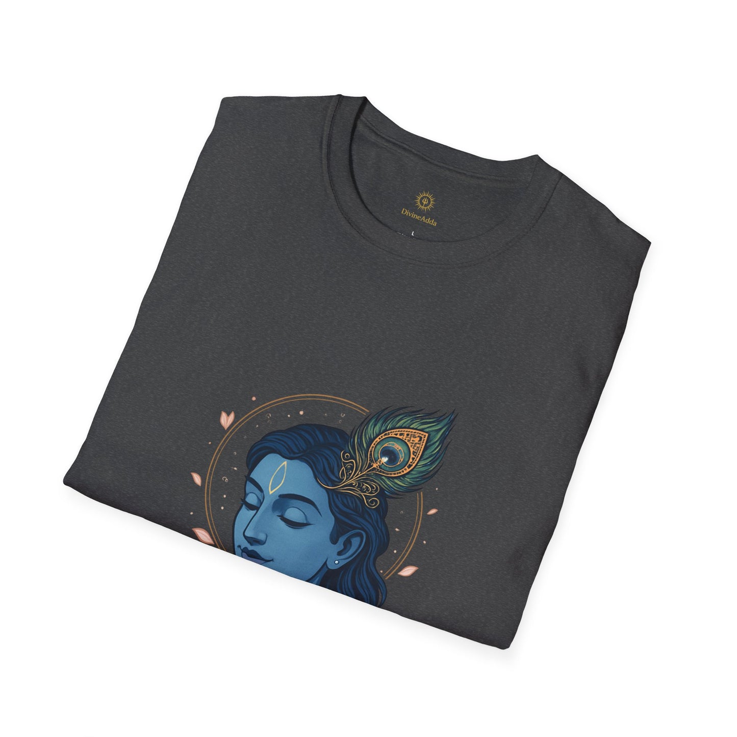 Krishna Portrait T-Shirt — Blue Hindu Deity Design with Peacock Feather