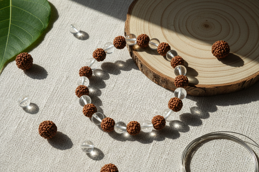 5 Mukhi Rudraksha White Crystal Bracelet