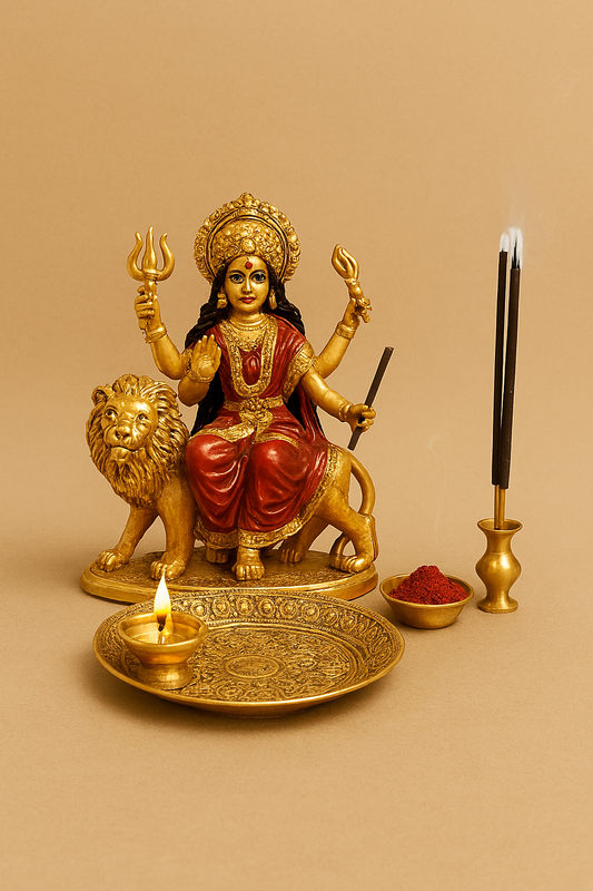 Navratri Puja Kit – Durga Idol + Thali + Incense