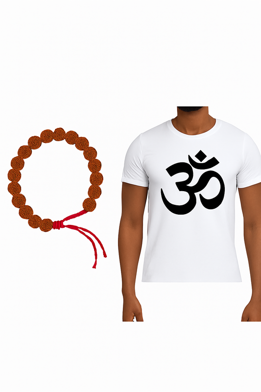 Divine Combo: Rudraksha Bracelet + Om Printed T-Shirt